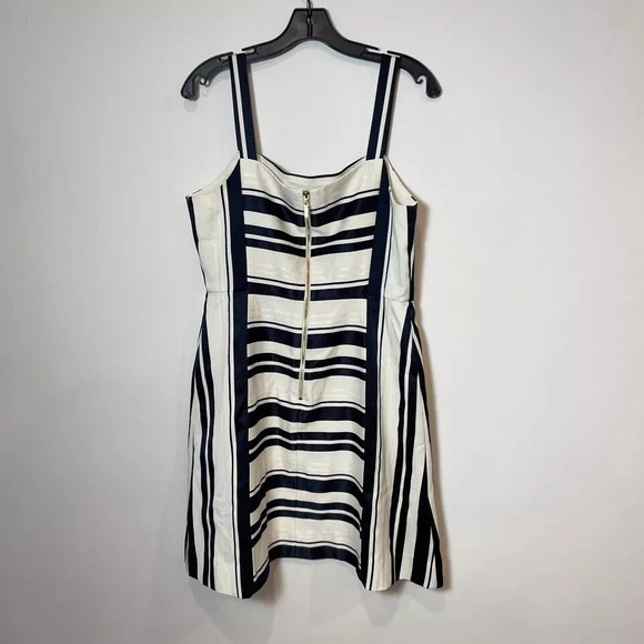 Eliza J Sleeveless Jacquard Striped Mini Tank Dress Navy Blue Size L Slit Lined - Picture 2 of 7